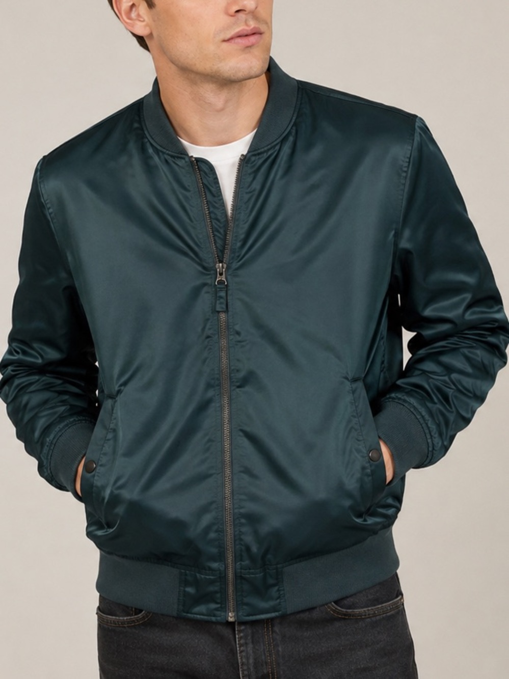 BONOBOS Boulevard Bomber Satin Jacket Dark Teal Blue M